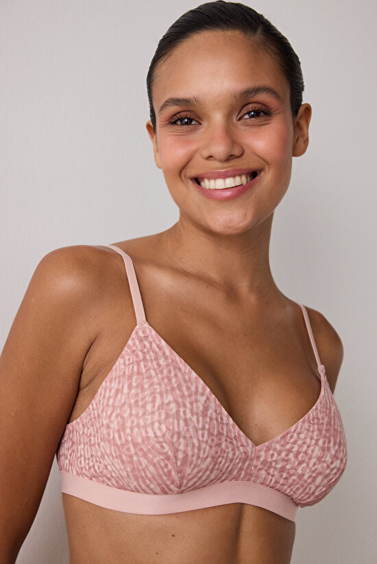 Açık Gül Kurusu Zebra Desenli Balensiz Dolgusuz Üçgen Sütyen - 5