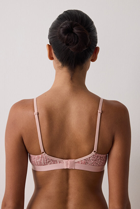 Açık Gül Kurusu Zebra Desenli Balensiz Dolgusuz Üçgen Sütyen - 6