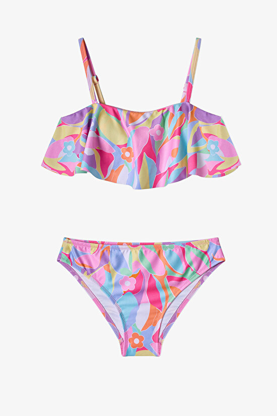 Renkli Genç Kız Tropic Bandeau Bikini Takımı - 1