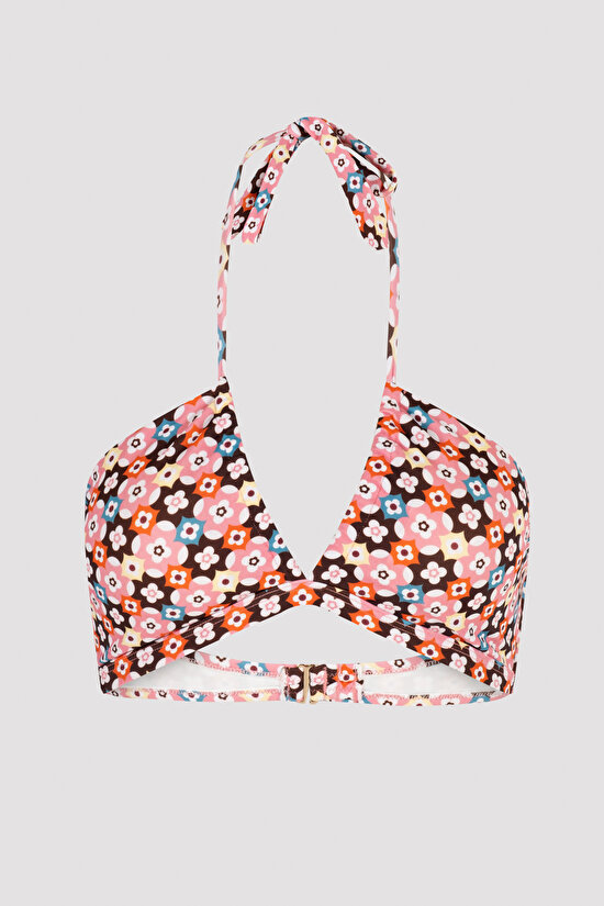 Çok Renkli Bohem Çiçek Desenli Straplez Bikini Üstü - 6