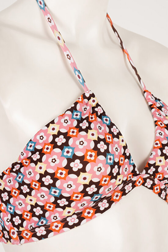 Çok Renkli Bohem Çiçek Desenli Straplez Bikini Üstü - 7