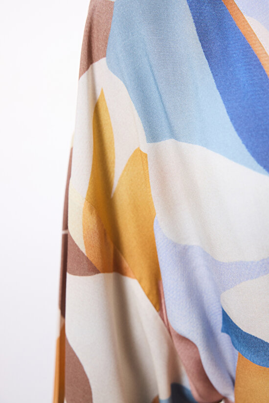 Misty Etnik Desen V Yaka Oversize Kimono - 3