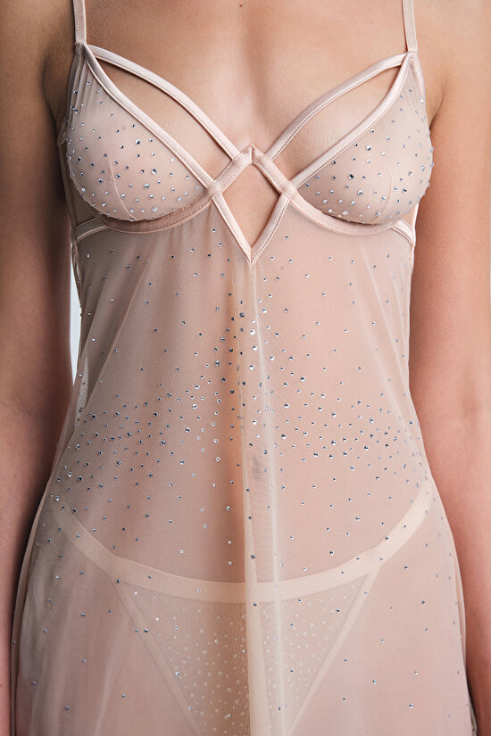 Beige Sandy Stone Detailed Non-Padded Non-Wired Babydoll Beige Sandy Stone Detailed Non-Padded Non-Wired Babydoll - 3