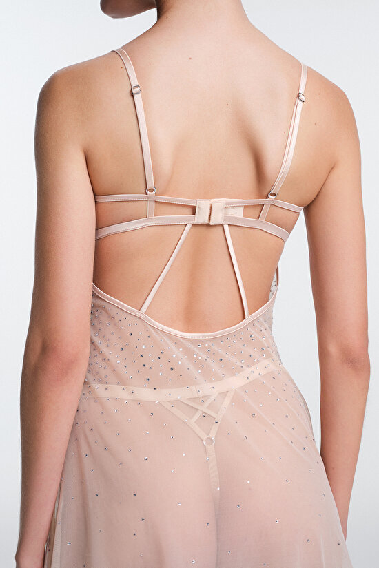 Beige Sandy Stone Detailed Non-Padded Non-Wired Babydoll Beige Sandy Stone Detailed Non-Padded Non-Wired Babydoll - 5