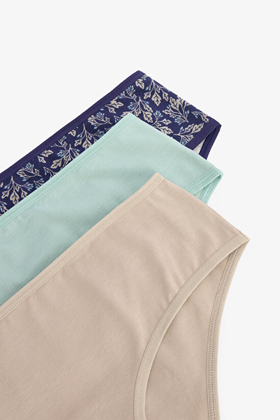 Oceanna 3'lü Yaprak Desenli Pamuklu Düşük Bel Slip Külot - 5