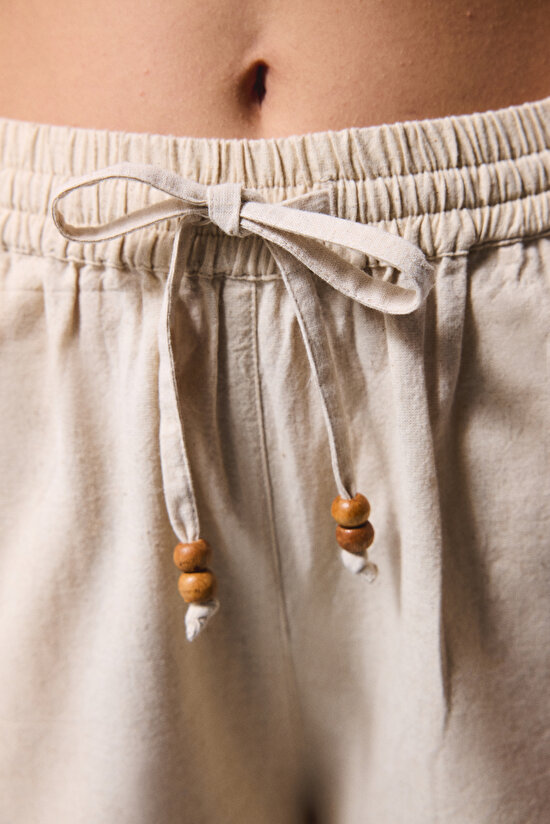 Bej Boho Keten Pantolon Bej Boho Keten Pantolon - 3
