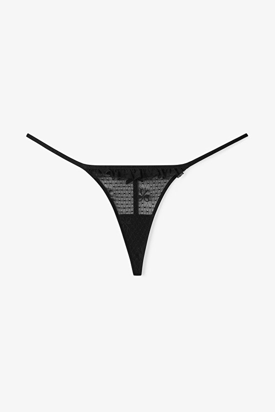 Black Frill Detailed Mini String Panties - 1