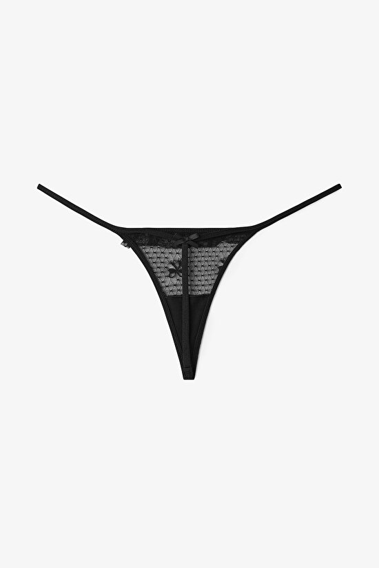 Black Frill Detailed Mini String Panties - 2