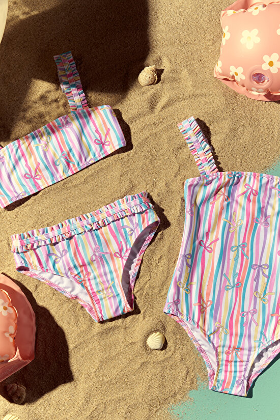 Multicolor Girls Ribbon Bandeau Bikini Set - 1