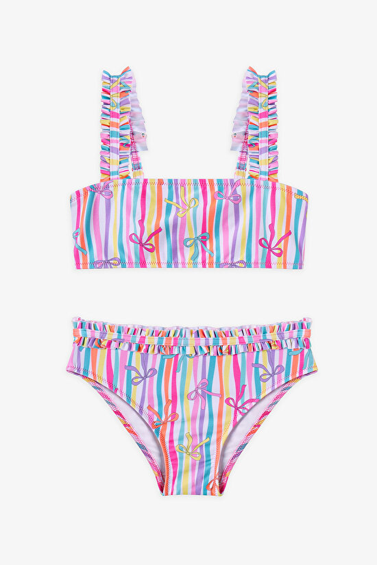 Multicolor Girls Ribbon Bandeau Bikini Set - 2