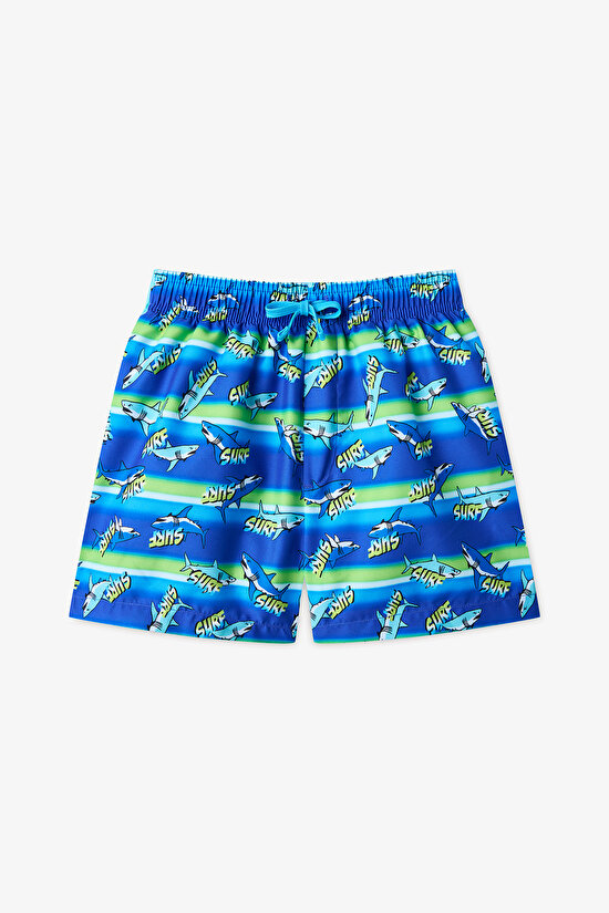 Multicolor Boys Digital Shark Swim Shorts - 1