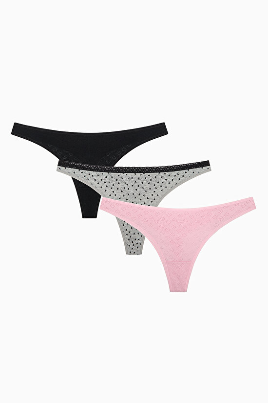 Sweet Heart Cotton 3in1 Multi Colour Pointel Thong - 1