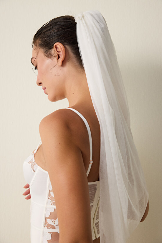 Kırık Beyaz Brode İşlemeli Çiçekli Push Up Korseli Büstiyer - 5