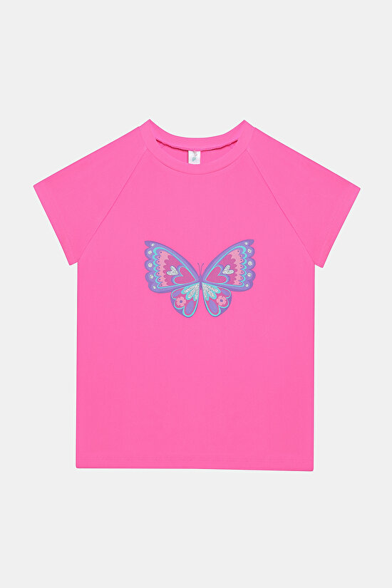 Kız Çocuk Butterfly Pembe UV Yüzücü Üstü - 1