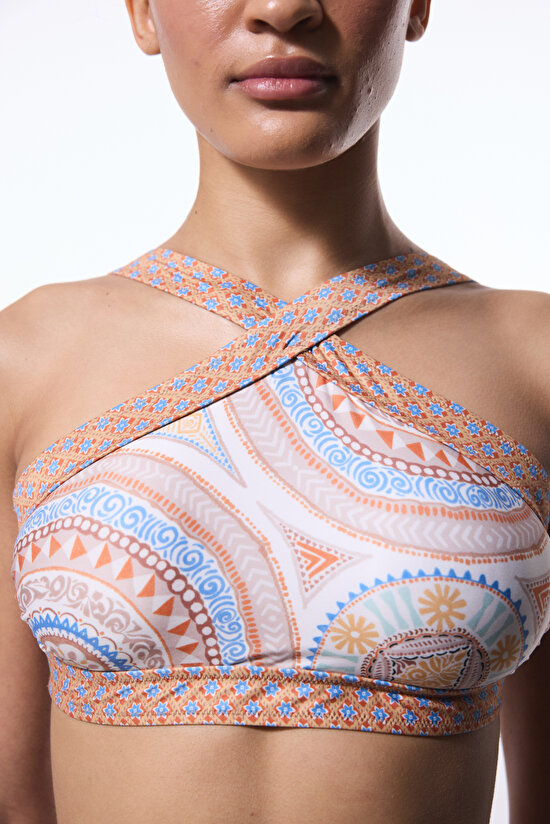 Della Etnik Desen Halter Yaka Bikini Üstü - 4