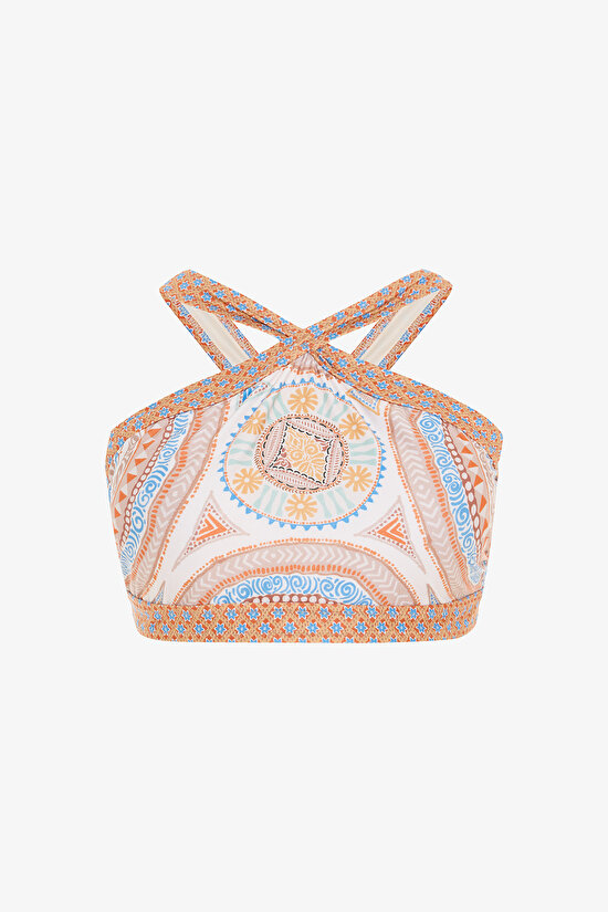 Della Etnik Desen Halter Yaka Bikini Üstü - 6