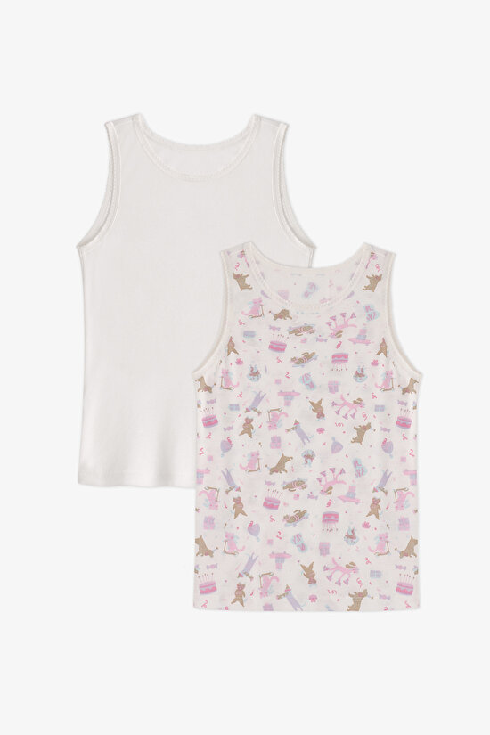 Girls' Off White Kitty Hug Animal Print 2 Pack Tank Top - 1