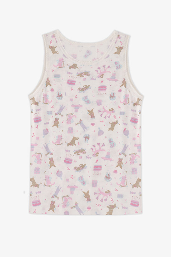 Girls' Off White Kitty Hug Animal Print 2 Pack Tank Top - 2