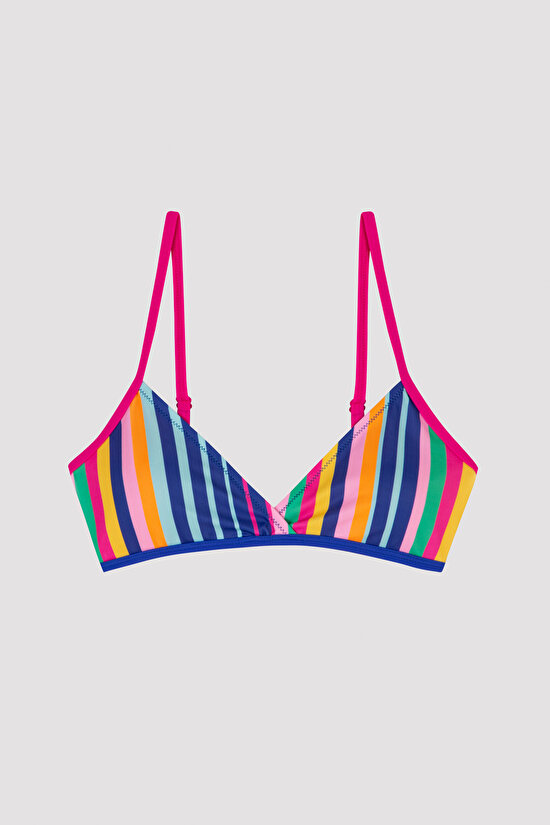 Girls Colorful Stripe Triangle Bikini Set - 2