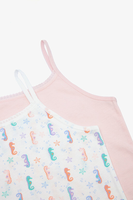 Kız Çocuk Deniz Baskılı Seahorse Pamuklu 2'li Atlet - 4