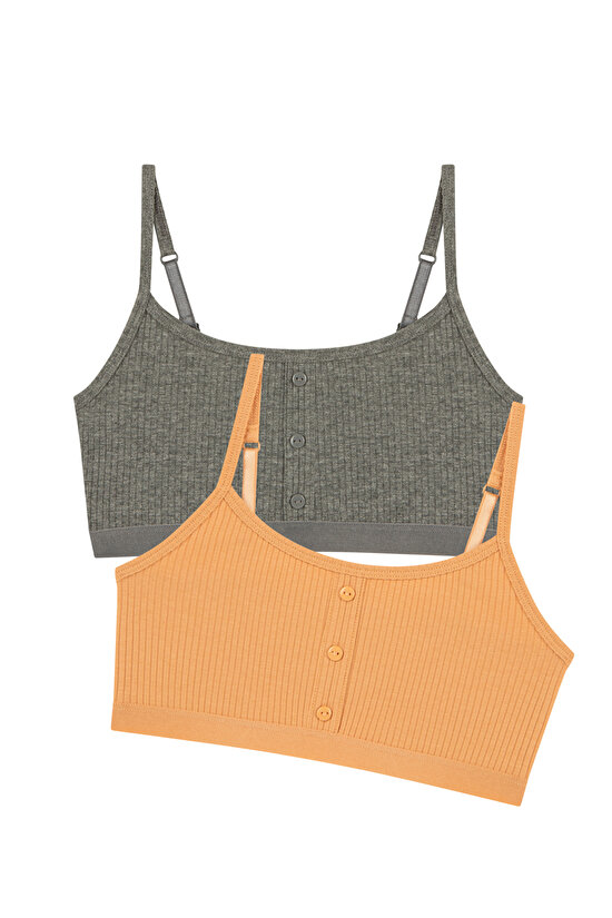 Çok Renkli Teen Grey Button Rib 2li Yarım Atlet - 5