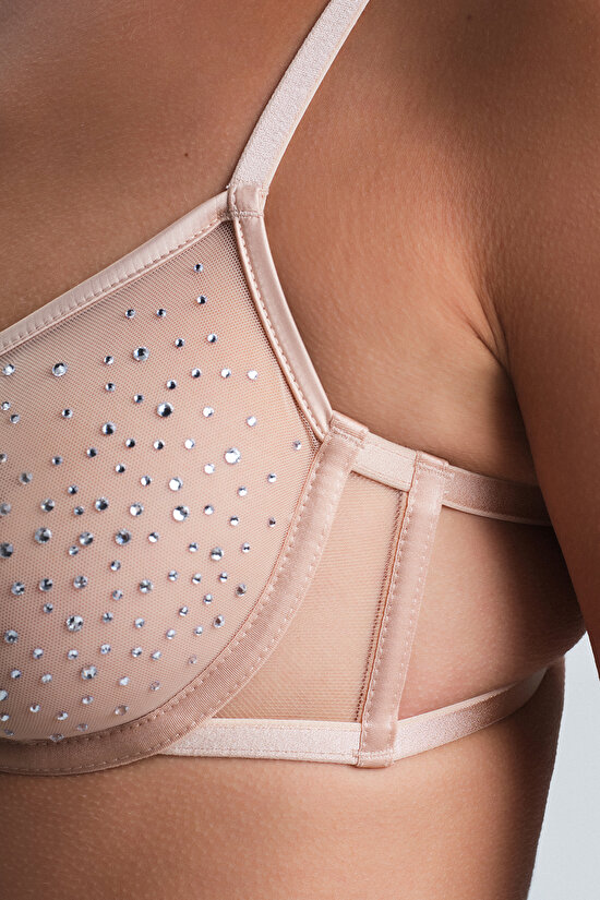 Bej Sandy Taş Detaylı Balenli Dolgusuz Toparlayıcı Sütyen - 3