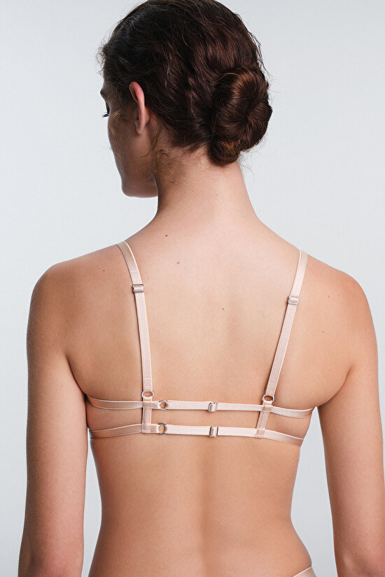 Bej Sandy Taş Detaylı Balenli Dolgusuz Toparlayıcı Sütyen - 4
