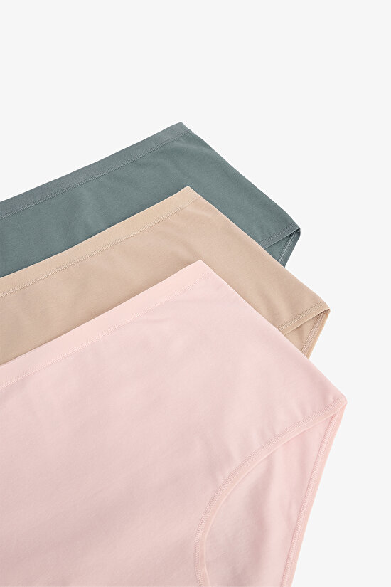 Karışık Renk Mellow Spirit  Yüksek Bel Pamuklu 3'lü Slip Külot - 4