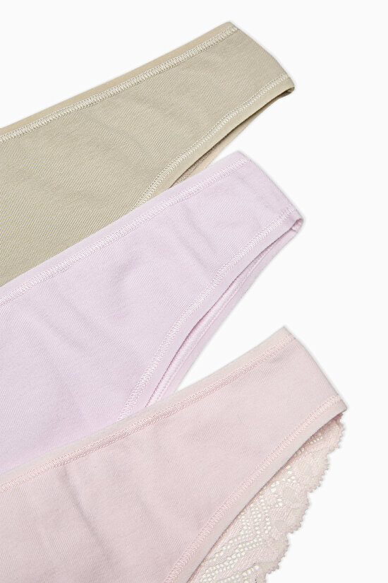 Easy Lacy Back Pamuklu 3lü Çok Renkli Brazilian Külot - 5