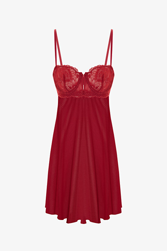 Kırmızı Sequin Lace Wire Babydoll - 5
