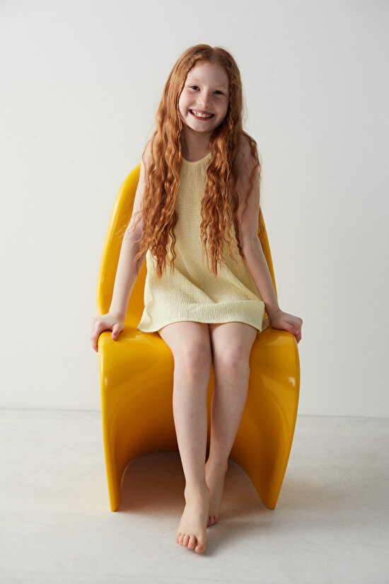 Kız Çocuk Sarı Basic Elbise - 1