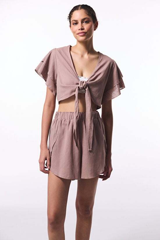 Bej Peek Mini Şort - 4