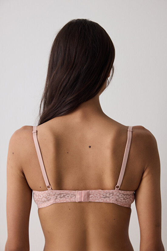Açık Gül Kurusu Lol Up Lace Çiçekli Balenli Push Up Sütyen - 3