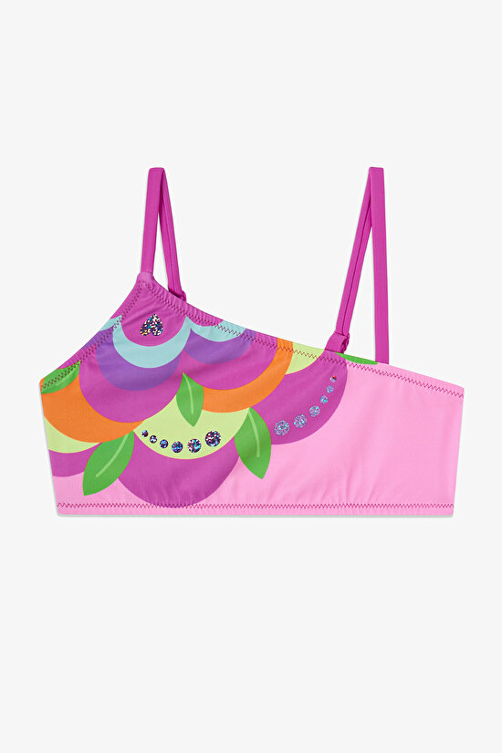 Pink Girls Flower One Shoulder Bikini Set - 2