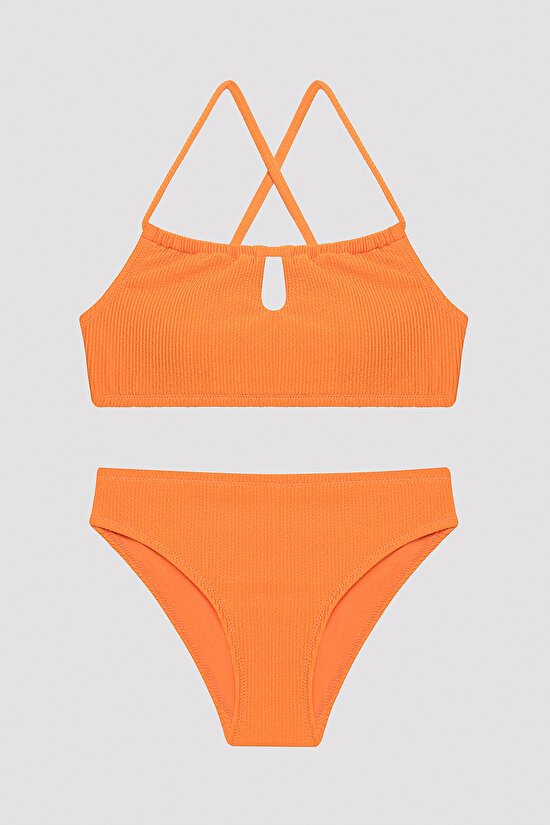 Teen Orange Bacis Halter Bikini Set - 1