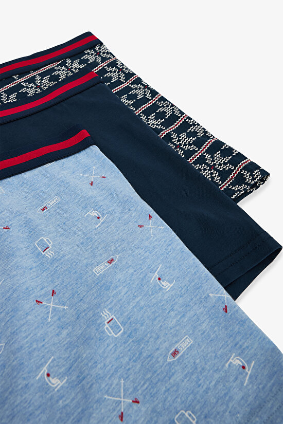 Erkek Yeni Yıl Desenli 3'lü Boxer - 5