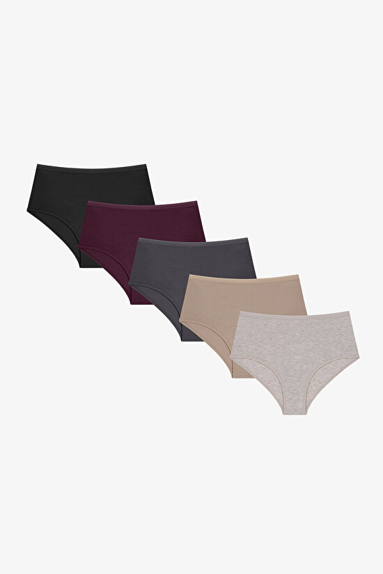 Dark Mauve Yüksek Bel 5'li Slip Külot - 1