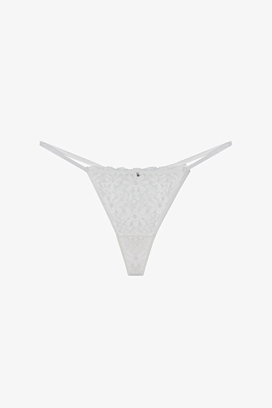 Kırık Beyaz Lace Dantel String Külot - 1