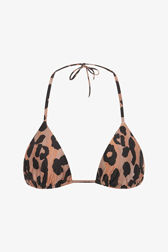 Clove Minimal Kesim Leopar Desenli Üçgen Bikini Üstü - 4