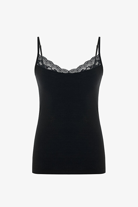 Siyah Cashmere Blend Thin Strap Atlet - 1