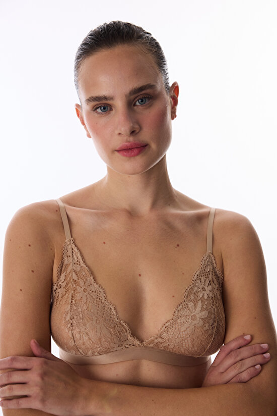 Bej Üçgen Lace Dantel Sütyen - 3
