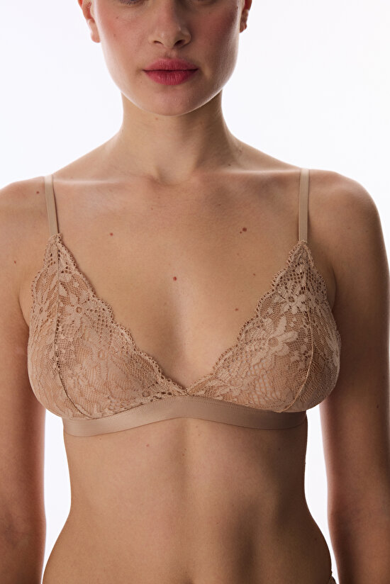 Bej Üçgen Lace Dantel Sütyen - 5