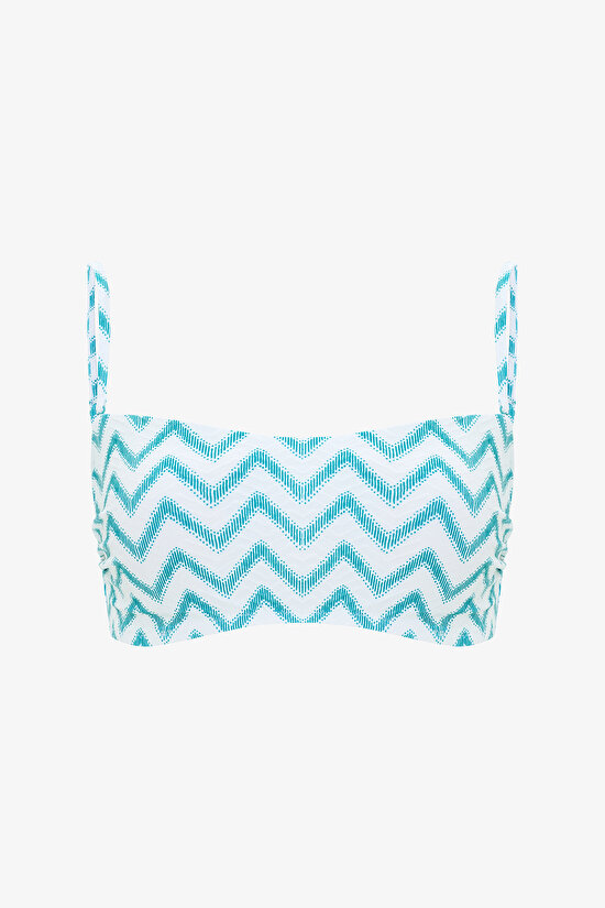 Yeşil Zigzag Straplez Balenli Bikini Üstü - 7