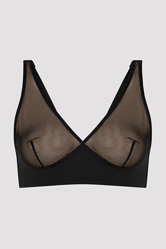 Siyah Fresia Transparan Longline Sütyen - 7