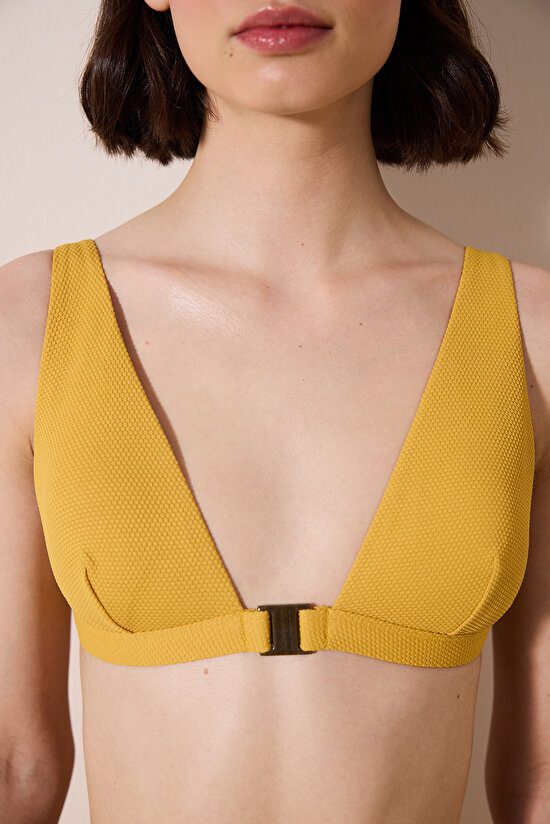 Amar Deep V Dokulu Çok Renkli Sarı Bikini Üstü - 5