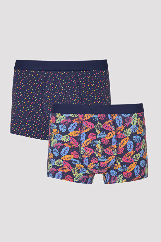Dark Blue Colorful Leaves 2in1 Boxer - 1
