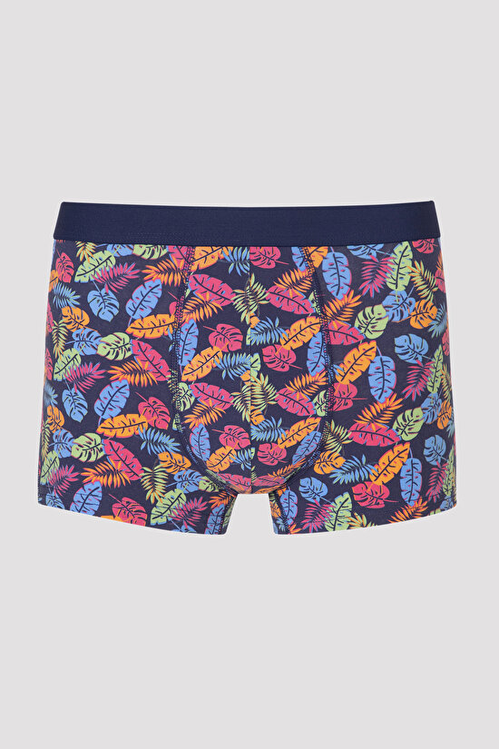 Dark Blue Colorful Leaves 2in1 Boxer - 3