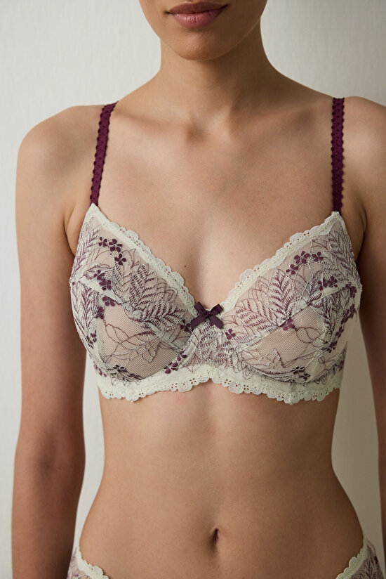 Beige Curvy Broderie Underwire Non-Padded Bra - 3