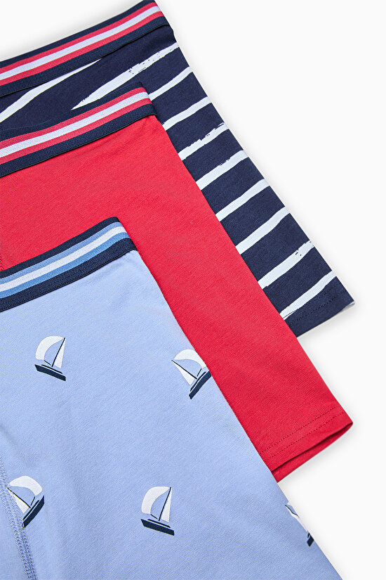 Erkek Pamuklu Blue Sailor 3lü Çok Renkli Boxer - 4