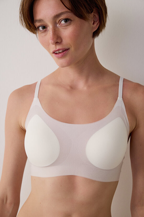 Ekru Zerogram Balensiz Dikişsiz Push Up Bralet - 3